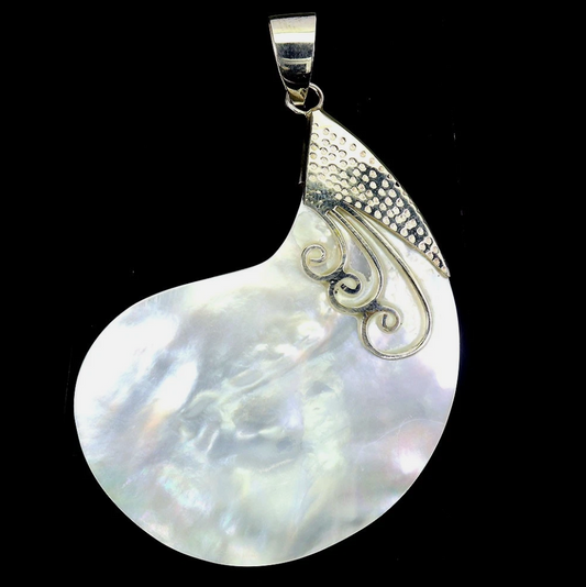 925 Sterling Silver Pendant Fancy Mother Of Pearl 49x38mm