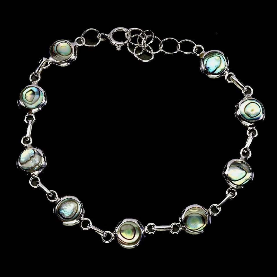 Gold Plated 925 Sterling Silver Bracelet Round Mother of Pearl 6mm 7 inches