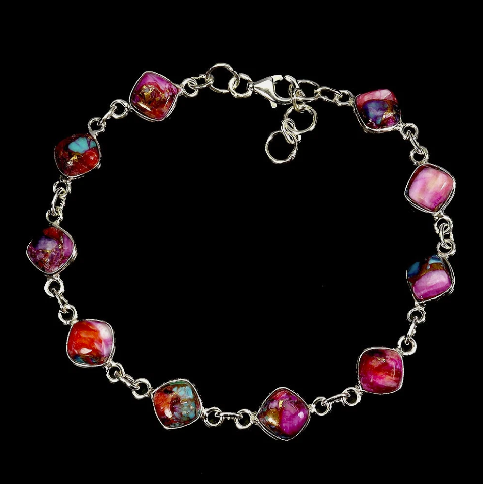 925 Sterling Silver Bracelet Cushion Kingman Turquoise 6mm Gemstone Jewelry 7 In