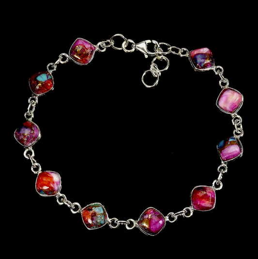 925 Sterling Silver Bracelet Cushion Kingman Turquoise 6mm Gemstone Jewelry 7 In