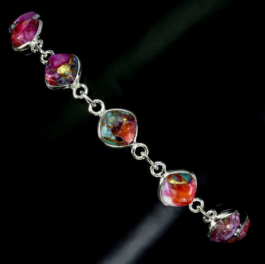 925 Sterling Silver Bracelet Cushion Kingman Turquoise 6mm Gemstone Jewelry 7 In