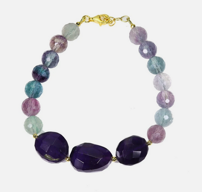 925 Sterling Silver Bracelet Fancy Amethyst 17x12mm Fluorite 7 inch