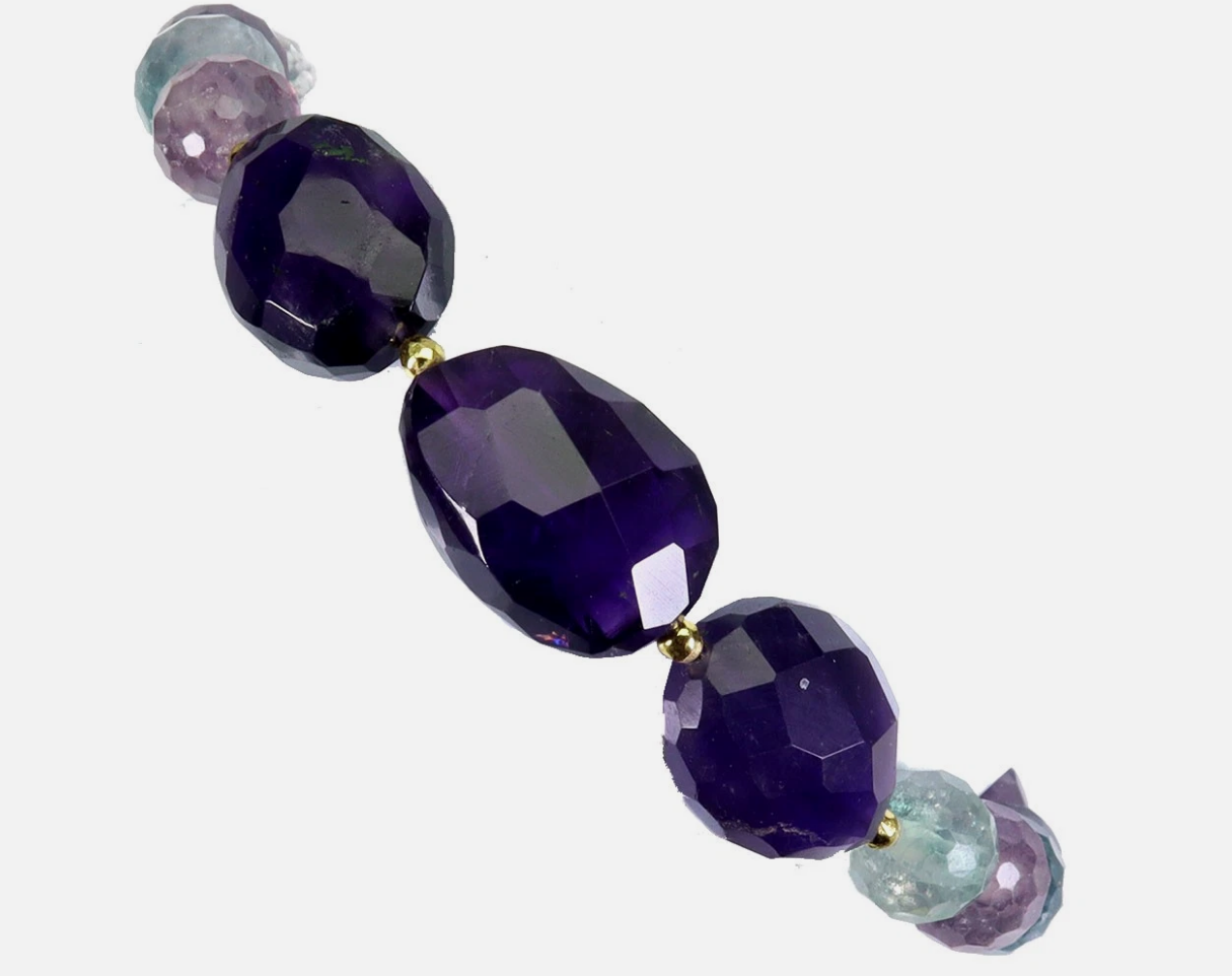 925 Sterling Silver Bracelet Fancy Amethyst 17x12mm Fluorite 7 inch