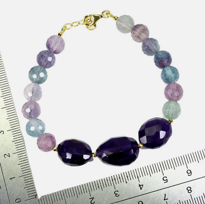 925 Sterling Silver Bracelet Fancy Amethyst 17x12mm Fluorite 7 inch