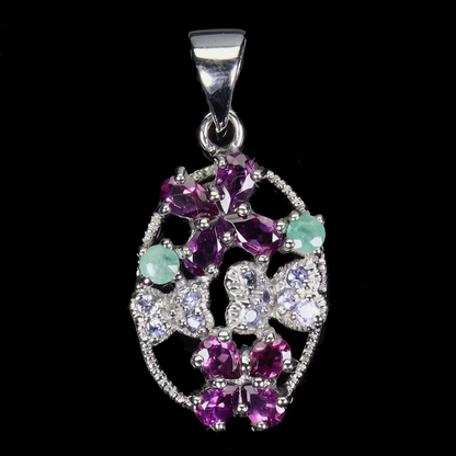 925 Sterling Silver Pendant Rhodolite Emerald Tanzanite