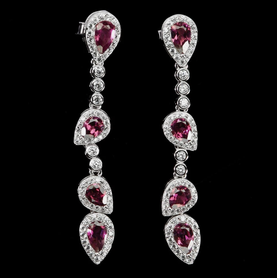 925 Sterling Silver Earrings Pear Rhodolite Garnet 5x3mm Natural Gemstone
