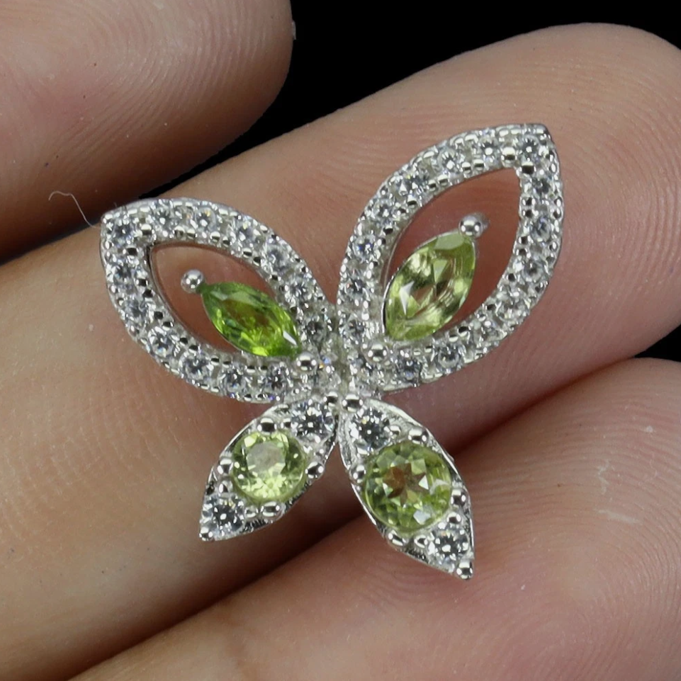 925 Sterling Silver Marquise Peridot Chrome Diopside Pendant