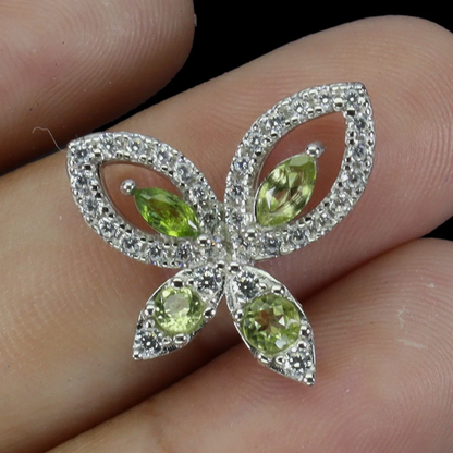 925 Sterling Silver Marquise Peridot Chrome Diopside Pendant