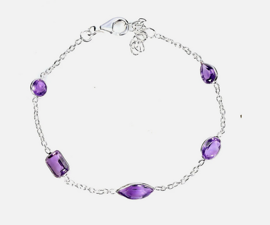 925 Sterling Silver Bracelet Natural Amethyst 5mm 8"