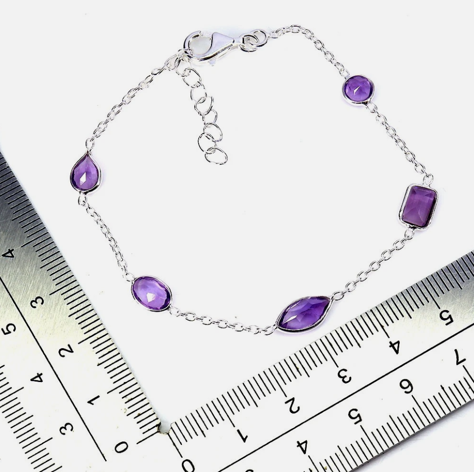 925 Sterling Silver Bracelet Natural Amethyst 5mm 8"