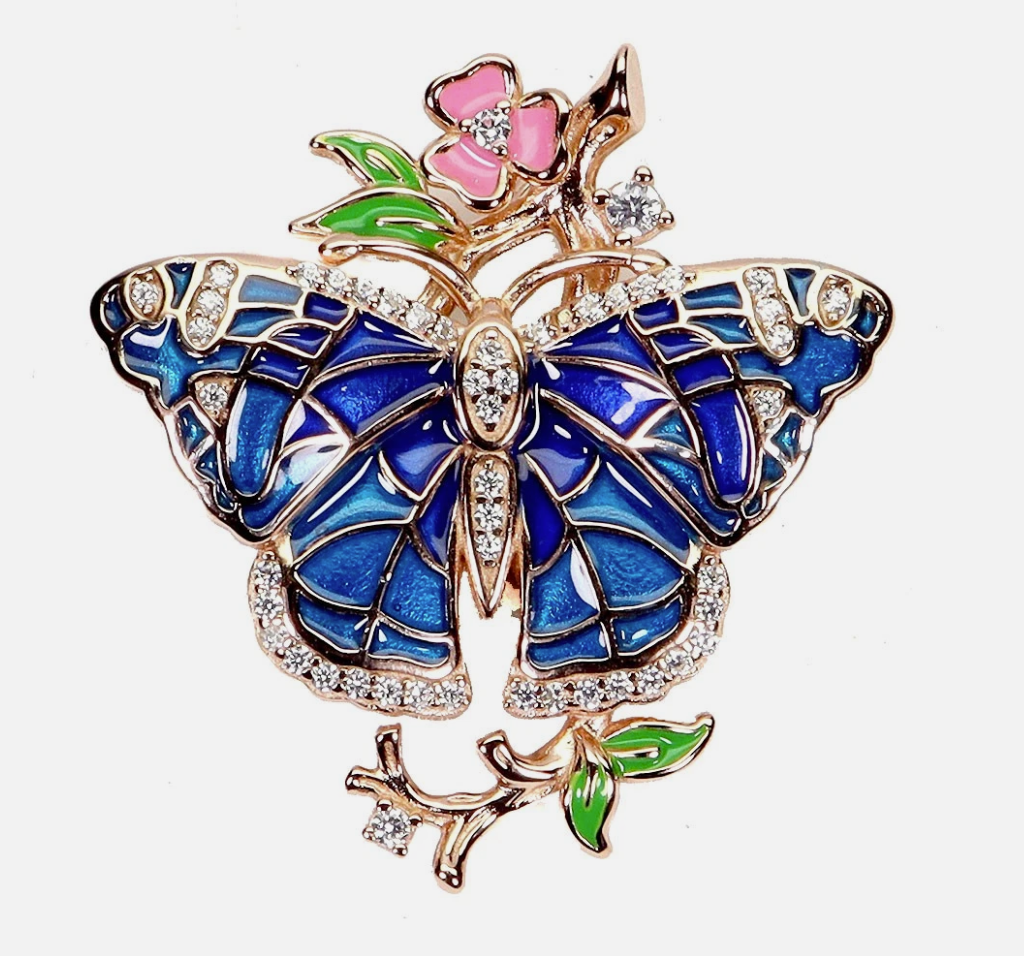 Radiant Butterfly Enamel Pendant in 14K Rose Gold Plated Sterling Silver
