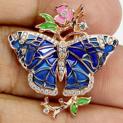 Radiant Butterfly Enamel Pendant in 14K Rose Gold Plated Sterling Silver