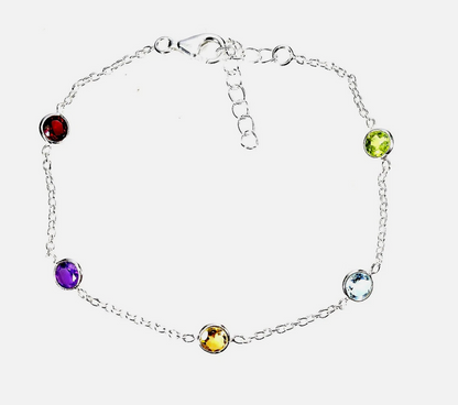 Dainty Multi-Gemstone Station Bracelet – 925 Sterling Silver