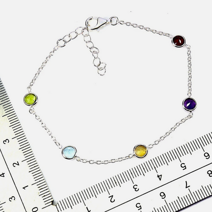 Dainty Multi-Gemstone Station Bracelet – 925 Sterling Silver