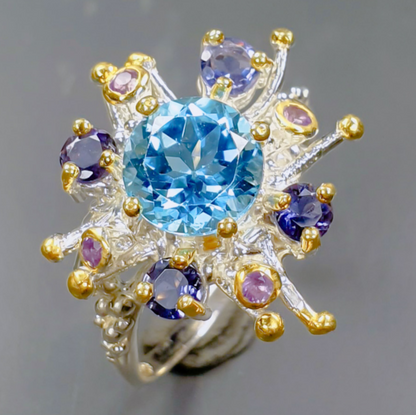 Natural Irradiated Blue Topaz 8x8mm Ring 925 Sterling Silver Size 9.5
