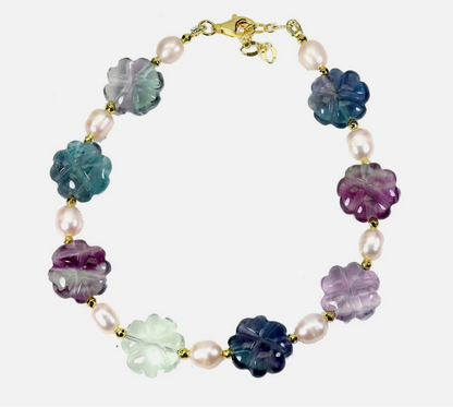 Afghan Fluorite & Pearl Bracelet (14k Gold Plated Sterling Silver)