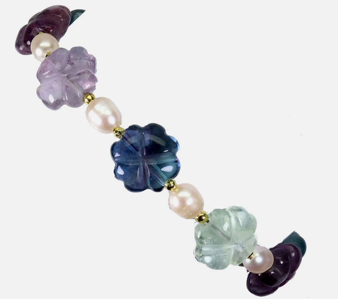 Afghan Fluorite & Pearl Bracelet (14k Gold Plated Sterling Silver)