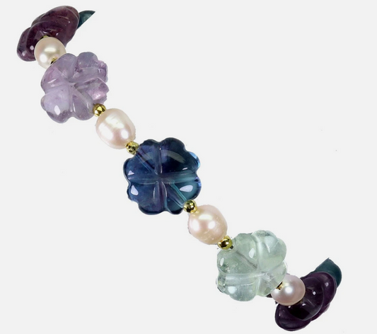 Afghan Fluorite & Pearl Bracelet (14k Gold Plated Sterling Silver)