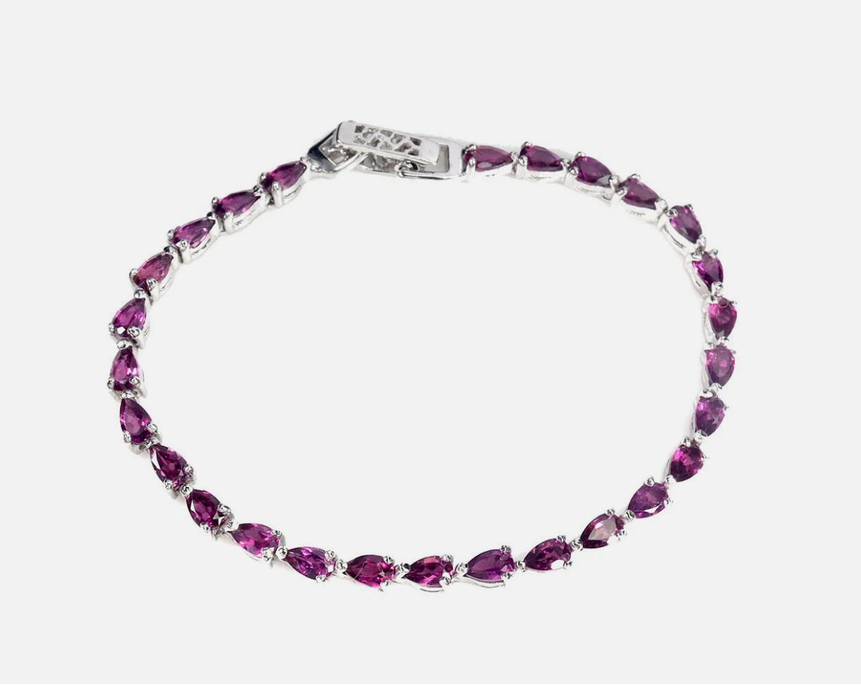 Natural African Rhodolite Garnet Tennis Bracelet 925 Sterling Silver 14K WGP 7"