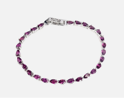 Natural African Rhodolite Garnet Tennis Bracelet 925 Sterling Silver 14K WGP 7"