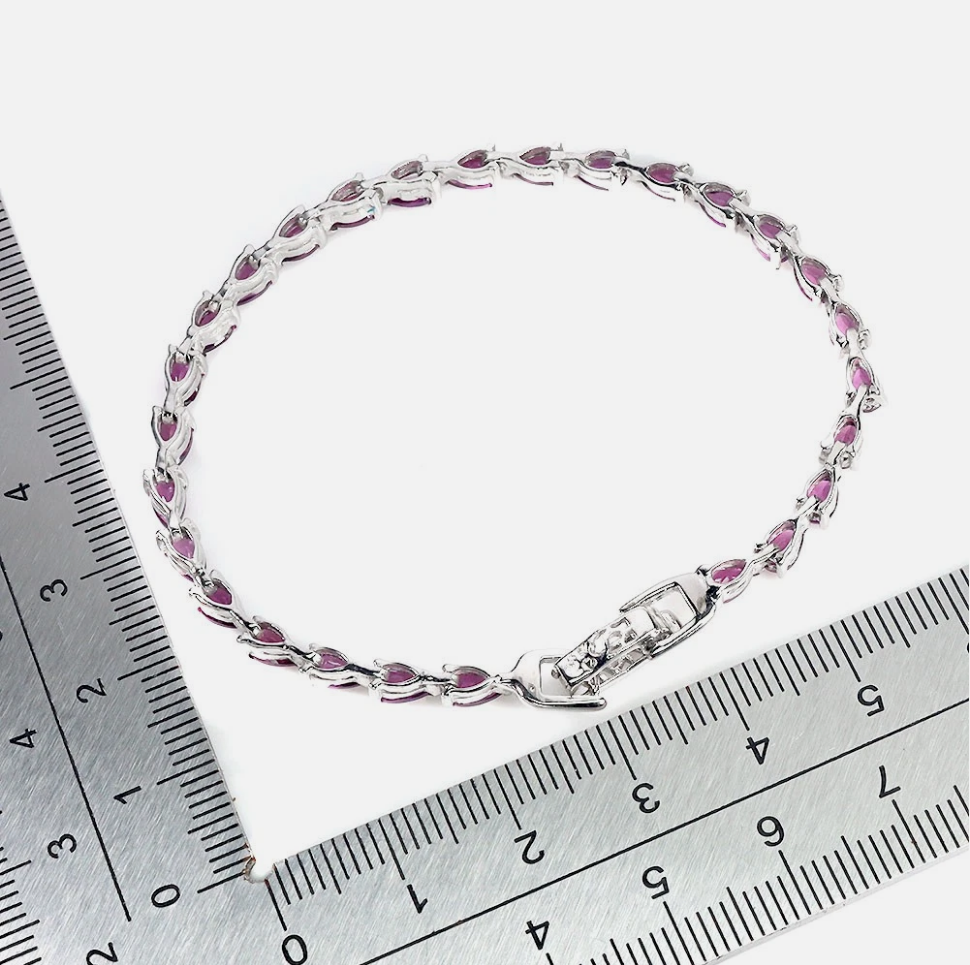 Natural African Rhodolite Garnet Tennis Bracelet 925 Sterling Silver 14K WGP 7"