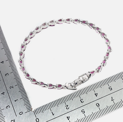 Natural African Rhodolite Garnet Tennis Bracelet 925 Sterling Silver 14K WGP 7"