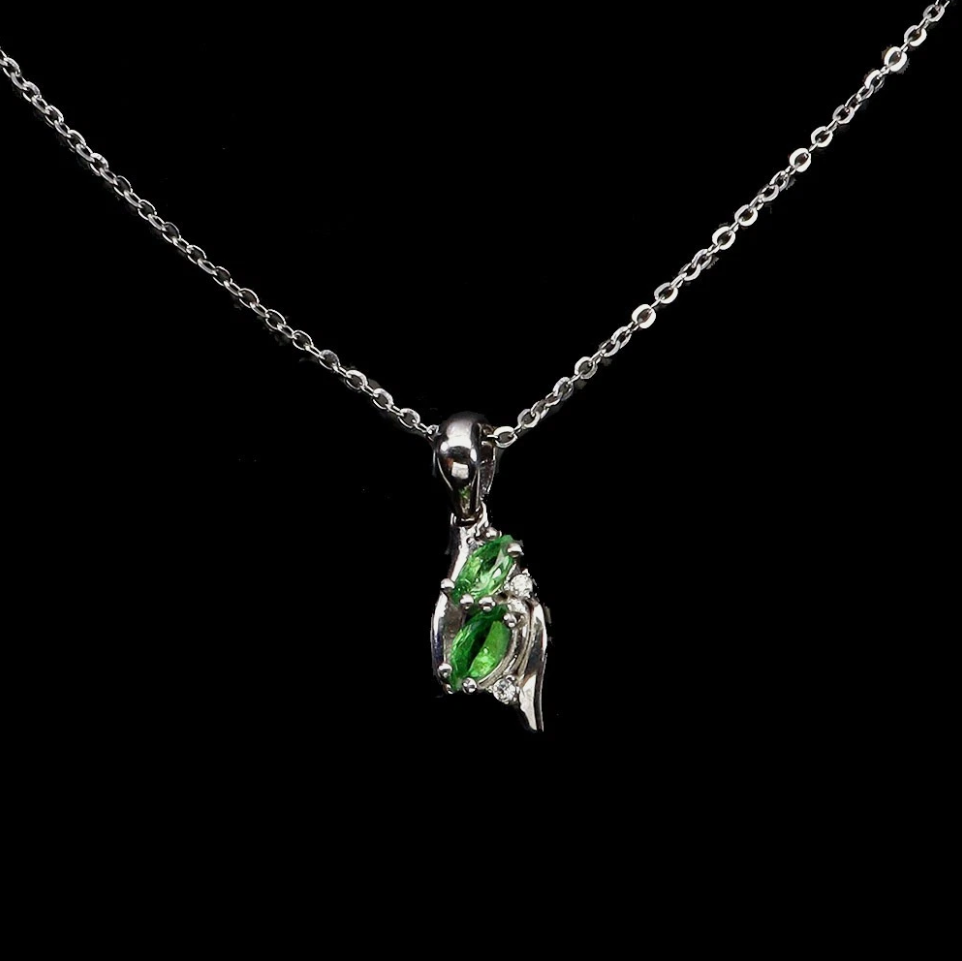 925 Sterling Silver Marquise Chrome Diopside 6x3mm Necklace 18"