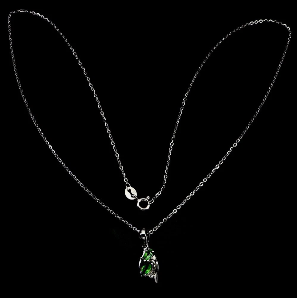 925 Sterling Silver Marquise Chrome Diopside 6x3mm Necklace 18"