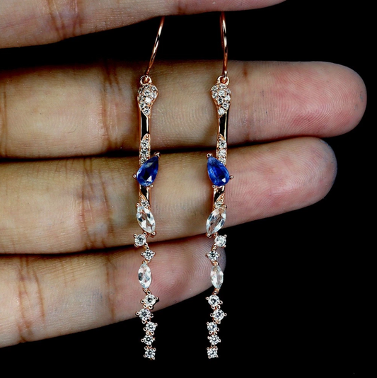 Pear Kyanite 5x3mm Blue Topaz 925 Sterling Silver Earrings