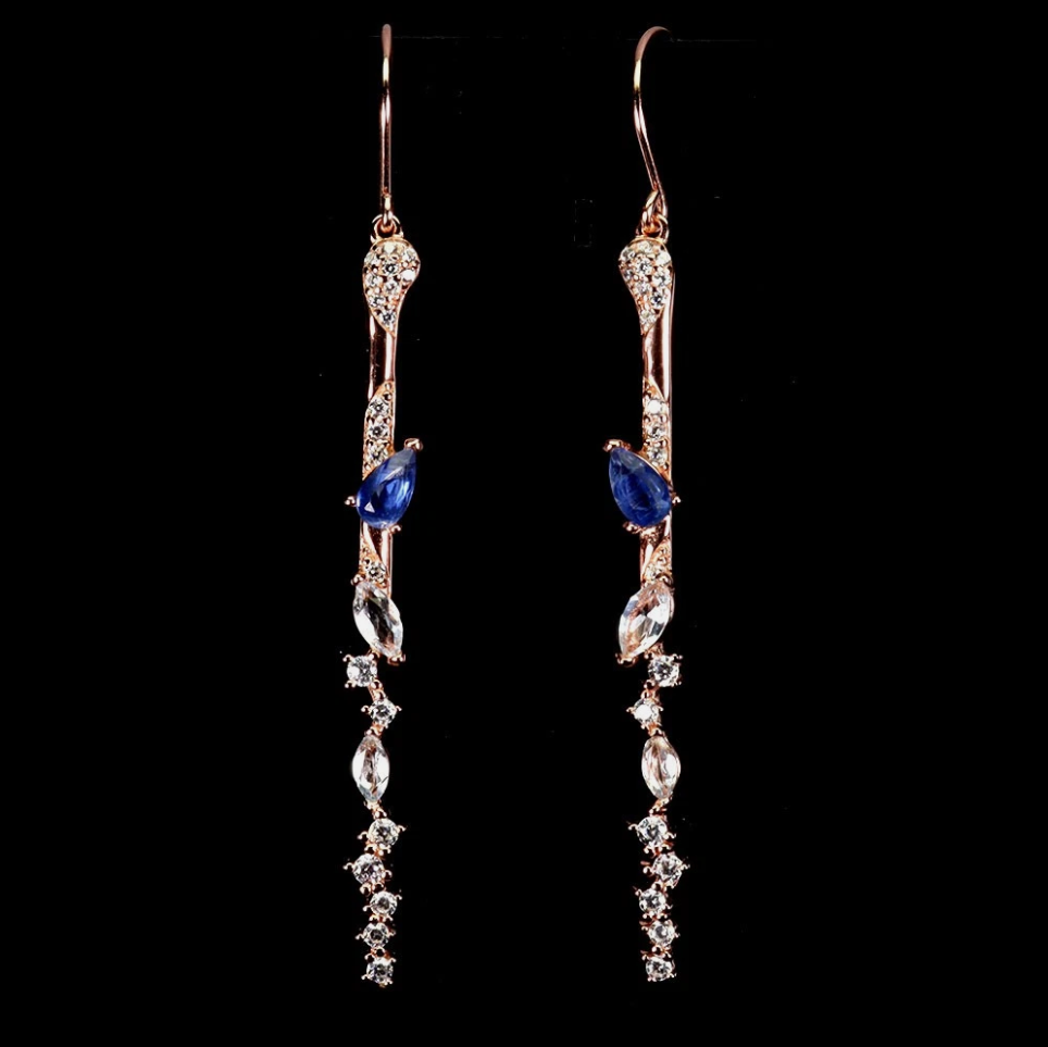 Pear Kyanite 5x3mm Blue Topaz 925 Sterling Silver Earrings