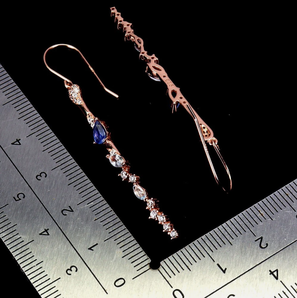 Pear Kyanite 5x3mm Blue Topaz 925 Sterling Silver Earrings