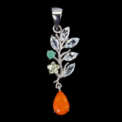 925 Sterling Silver Pendant Pear Orange Opal 9x6mm