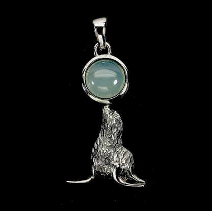 925 Sterling Silver Chalcedony 7mm  Circus Seal Pendant