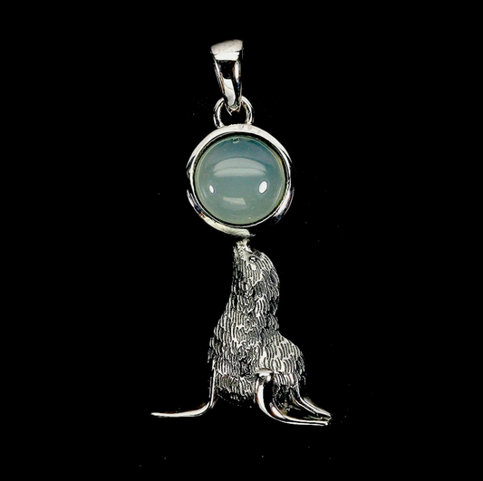 925 Sterling Silver Chalcedony 7mm  Circus Seal Pendant