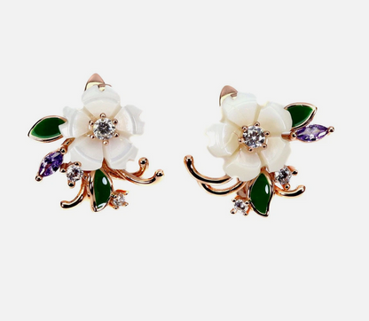 925 Sterling Silver 14ct Gold Plated Floral Mother Of Pearl