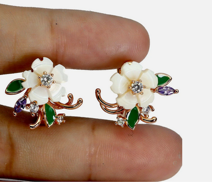 925 Sterling Silver 14ct Gold Plated Floral Mother Of Pearl