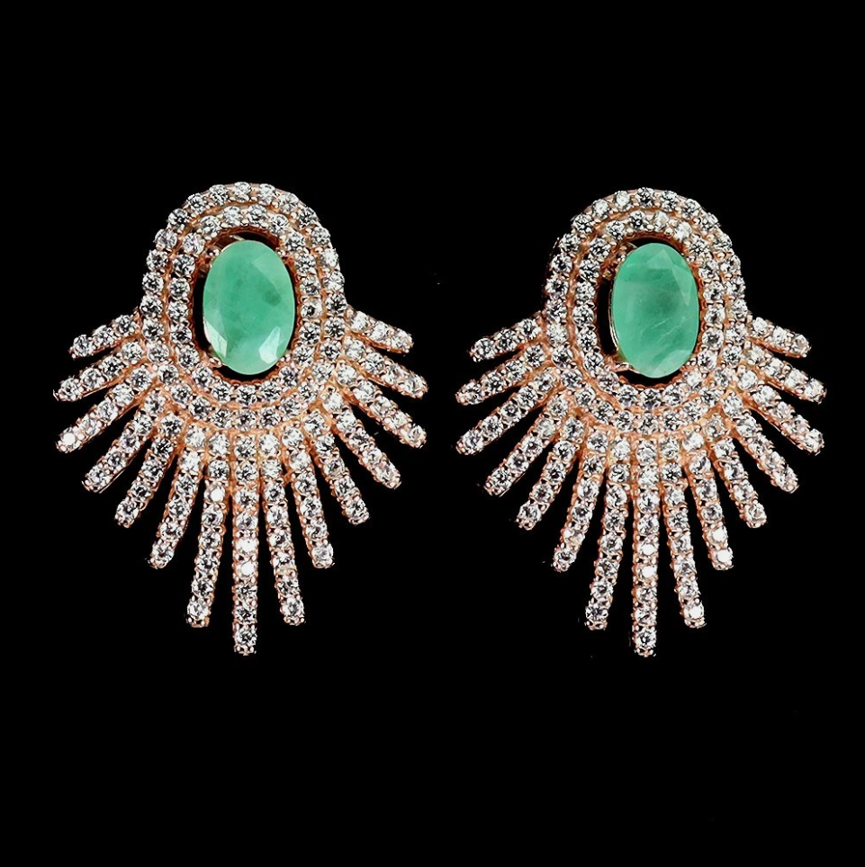 Emeralds and Cubic Zirconia 14-karat rose gold plating set