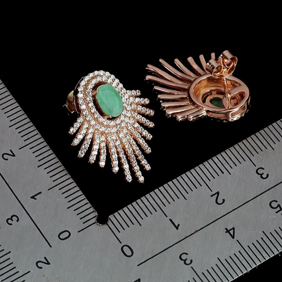 Emeralds and Cubic Zirconia 14-karat rose gold plating set