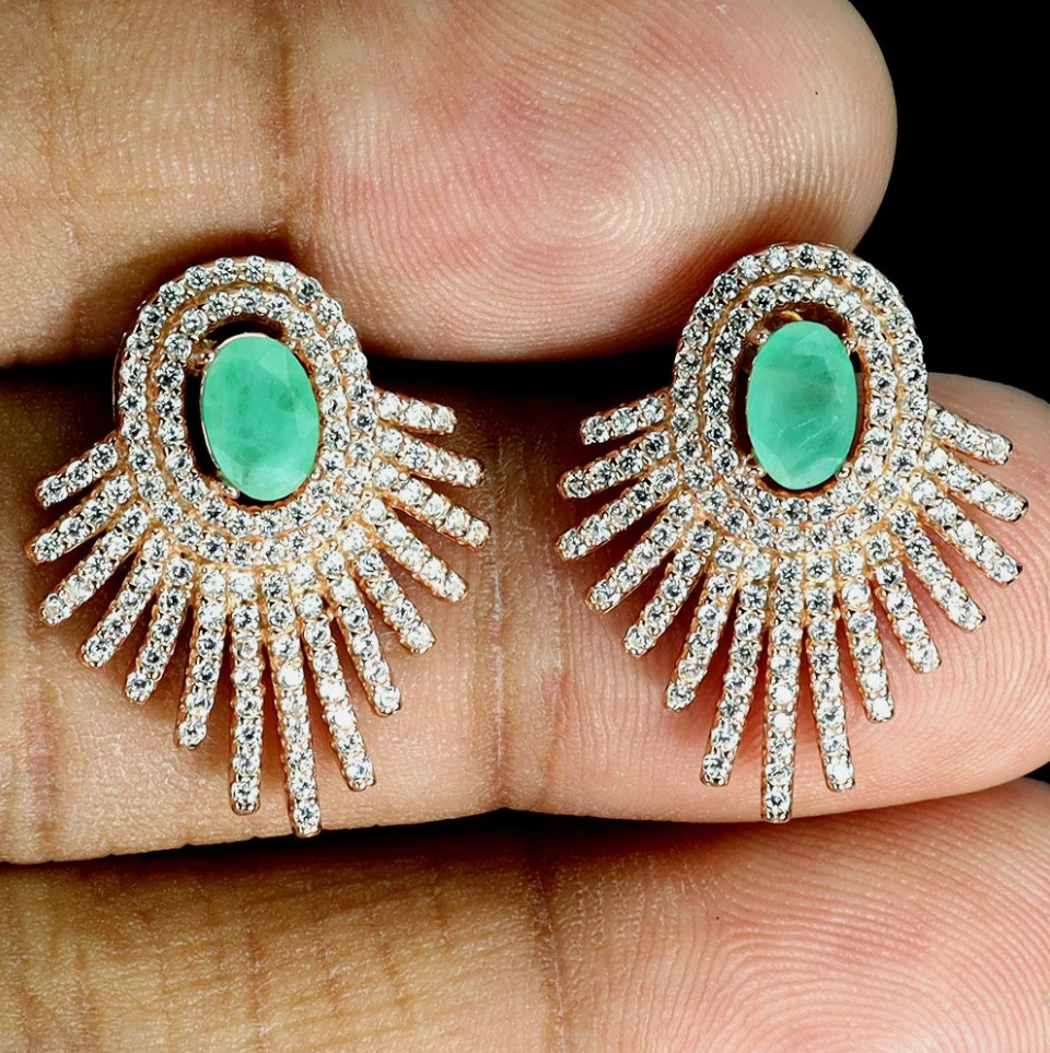 Emeralds and Cubic Zirconia 14-karat rose gold plating set
