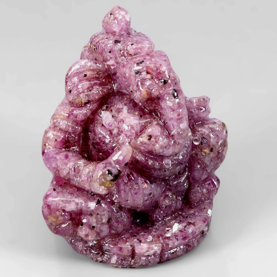 Handcrafted Ganesha Resin Figurine Natural Red Ruby Mozambique 66.66ct 30x26mm