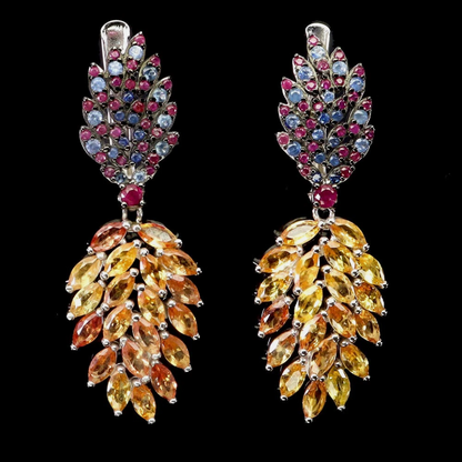 925 Sterling Silver Earrings Marquise Yellow Sapphire Ceylon Ruby Gemstone