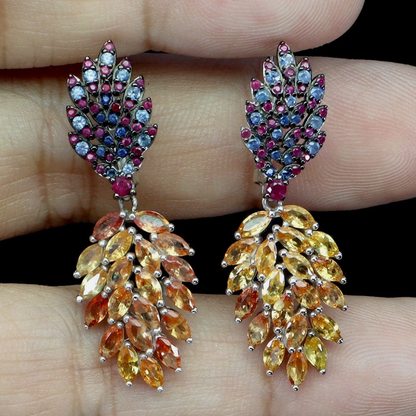 925 Sterling Silver Earrings Marquise Yellow Sapphire Ceylon Ruby Gemstone