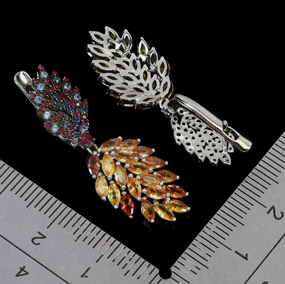 925 Sterling Silver Earrings Marquise Yellow Sapphire Ceylon Ruby Gemstone