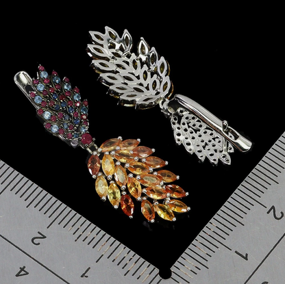 925 Sterling Silver Earrings Marquise Yellow Sapphire Ceylon Ruby Gemstone