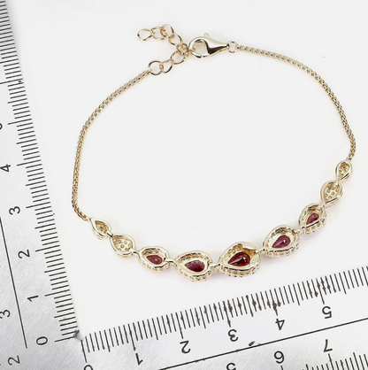 Natural Pink Rhodolite Garnet Teardrop Bracelet 14K Gold Plated 925 Sterling Silver Halo