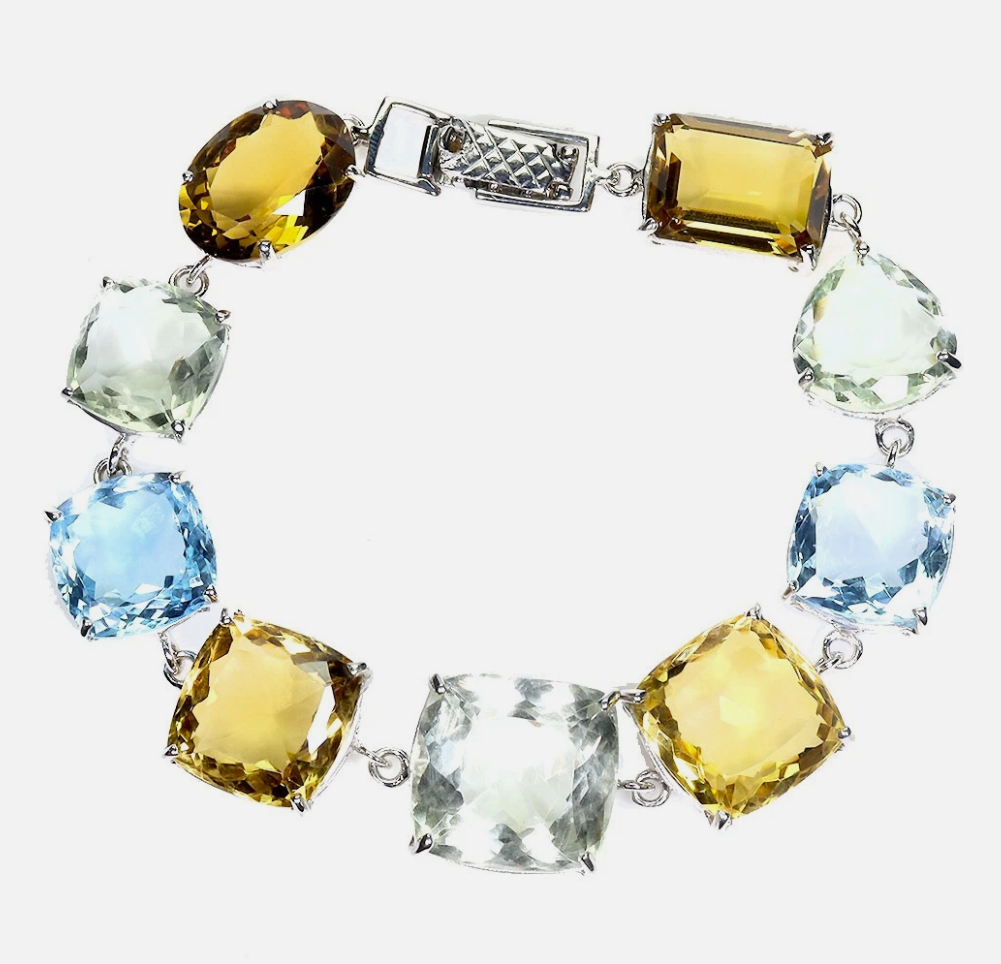 Stunning Multi-Gemstone 925 Sterling Silver Bracelet – Cushion Cut