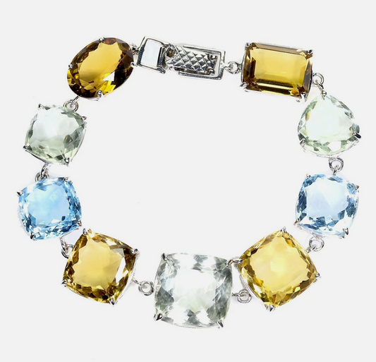 Stunning Multi-Gemstone 925 Sterling Silver Bracelet – Cushion Cut
