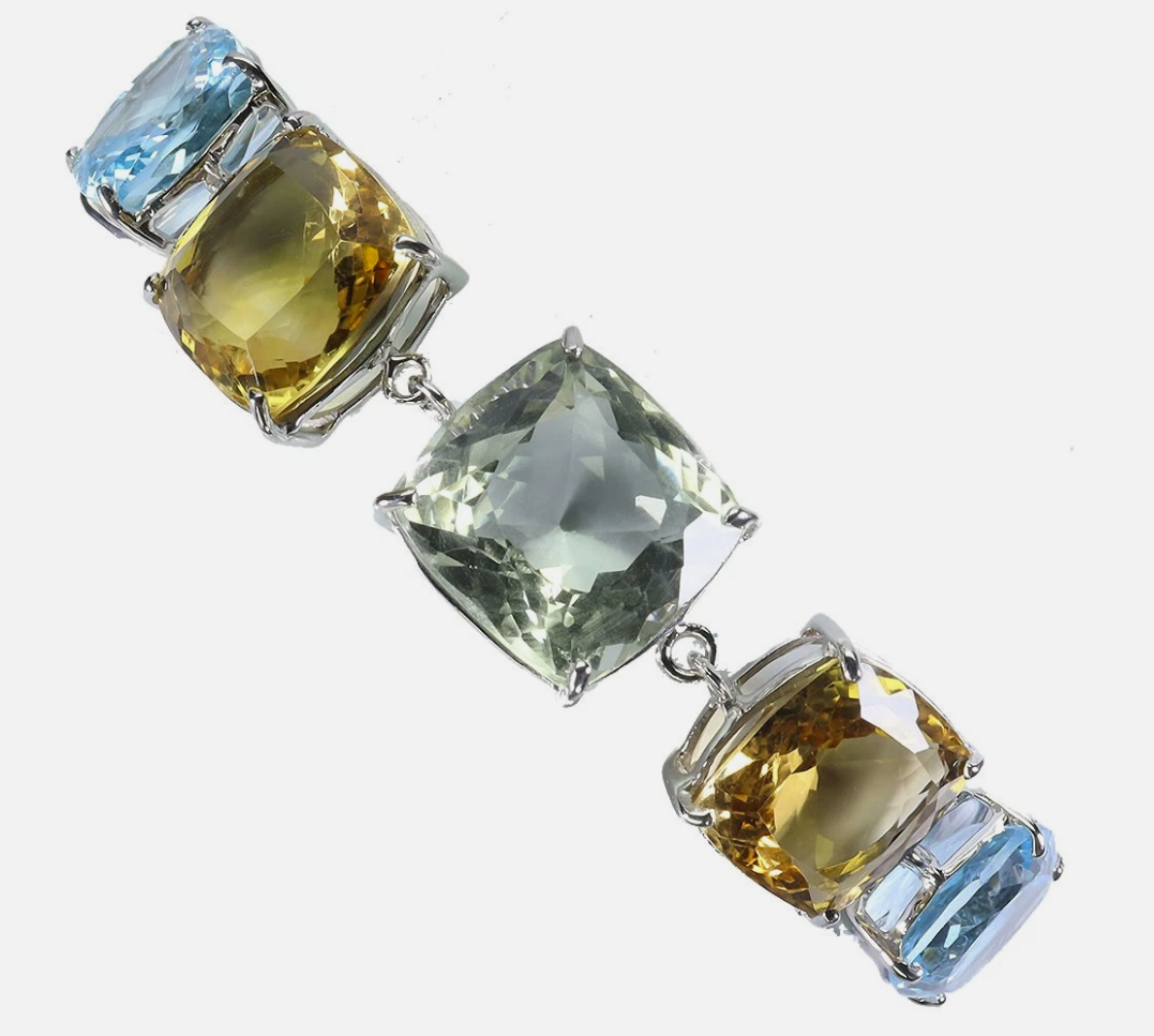 Stunning Multi-Gemstone 925 Sterling Silver Bracelet – Cushion Cut