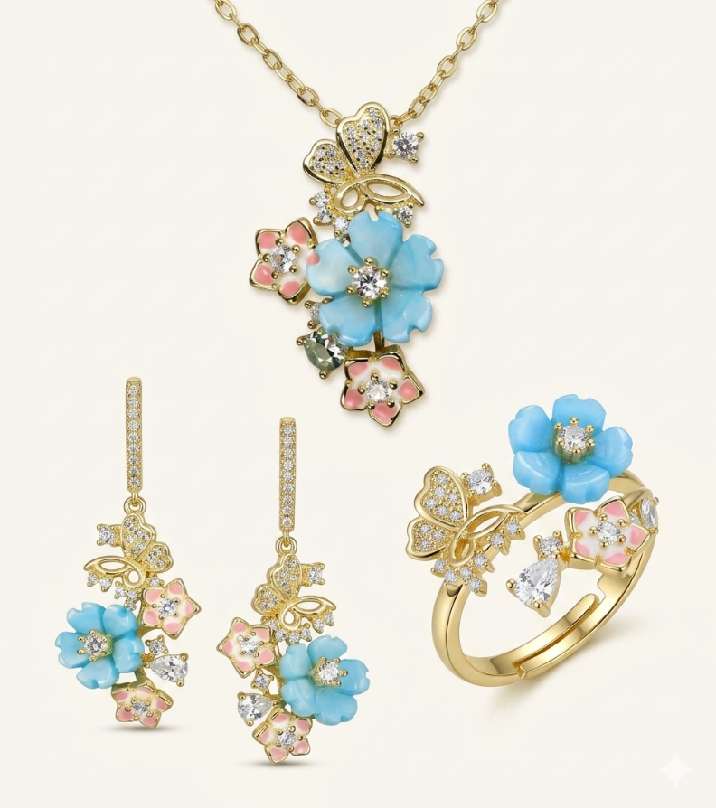 Sweet Blossom Elegance Set 14-karat Yellow gold plating