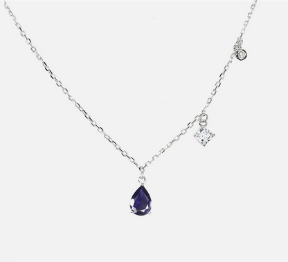 Elegant 14k White Gold Plated 925 Silver Iolite Teardrop Necklace